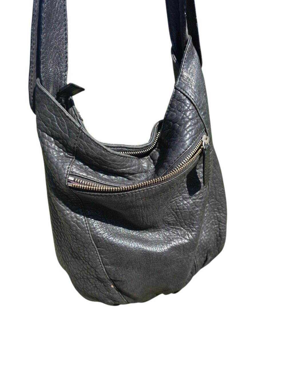 Danier Pebbled Leather Hobo Bag | Black Genuine Leather | Soft Slouchy Handbag - Picture 4 of 8